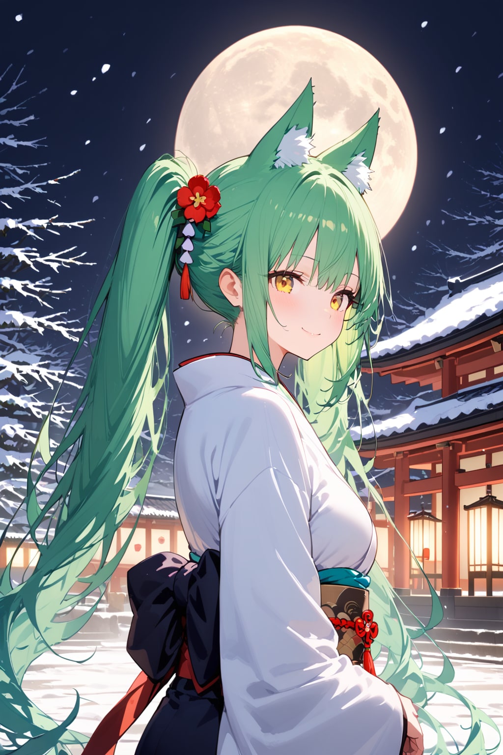 月明かりと雪景色