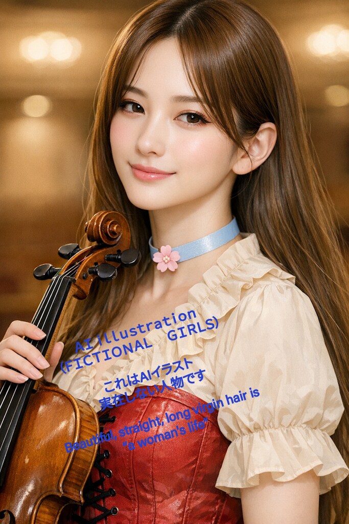バイオリンを持つロングヘア美少女