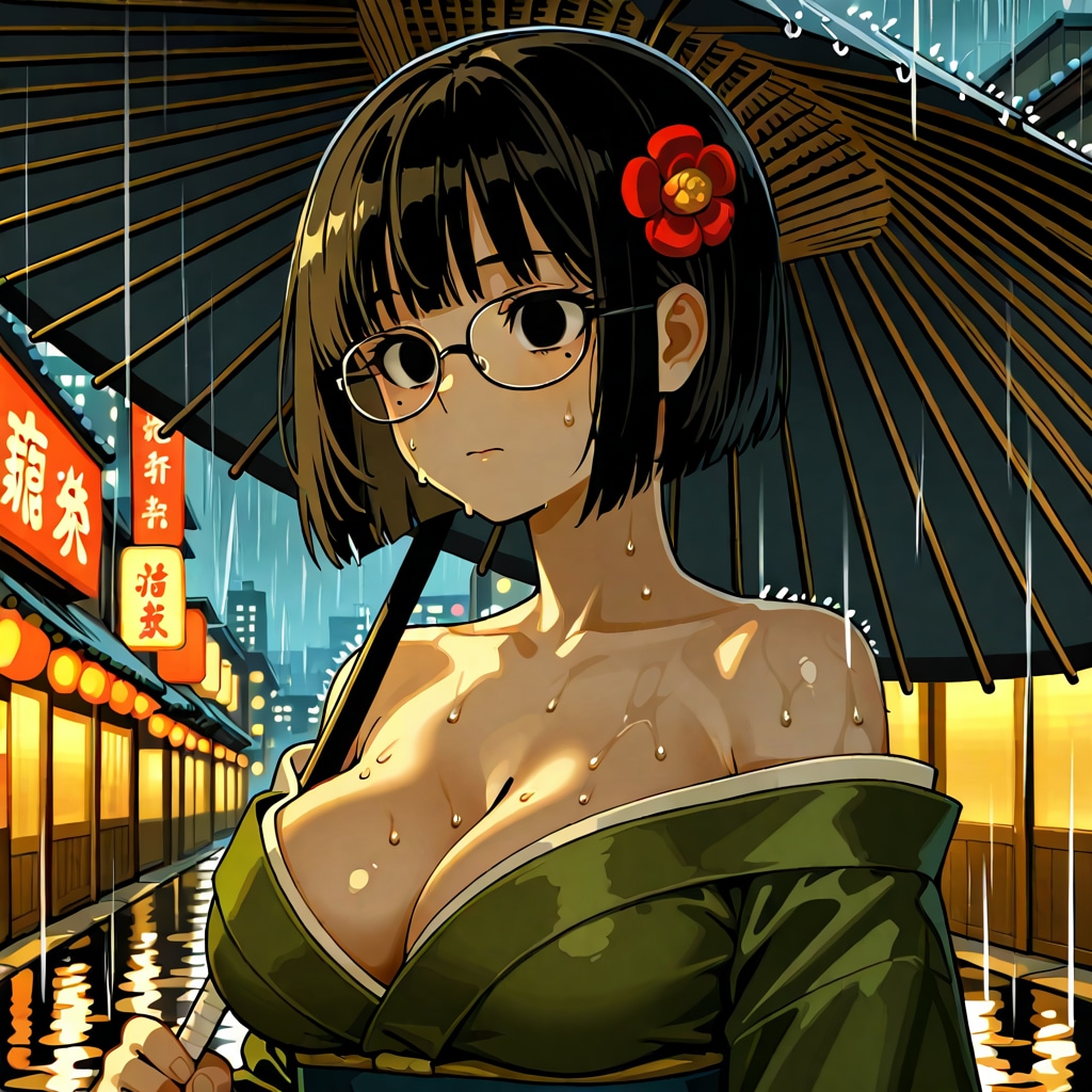 はだけても傘と闇が隠してくれる