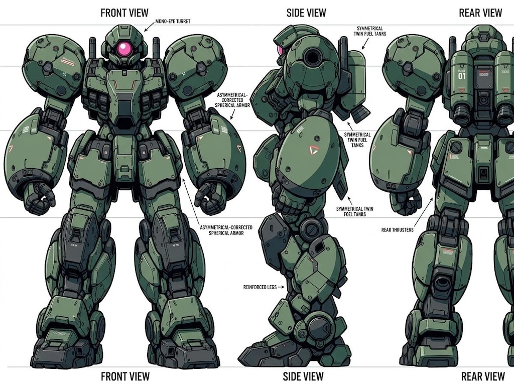 AIガチャ戦機 少数生産機 立ち絵＆三面図経由フィギア（チャット編集フィギア 習作）