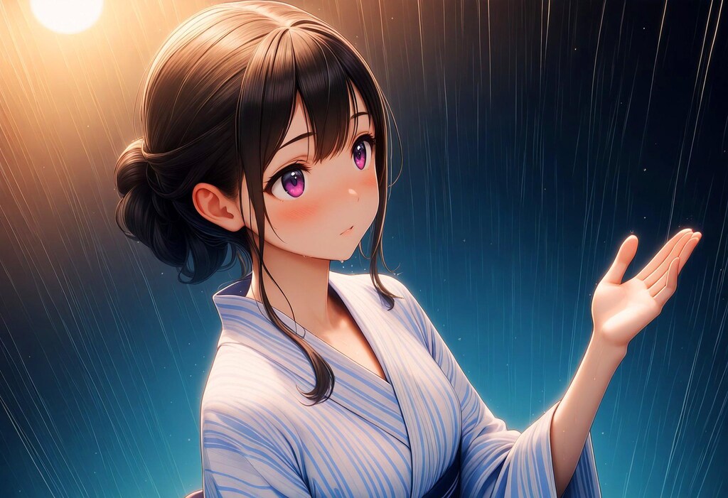 浴衣美女、突然の雨に降られて──