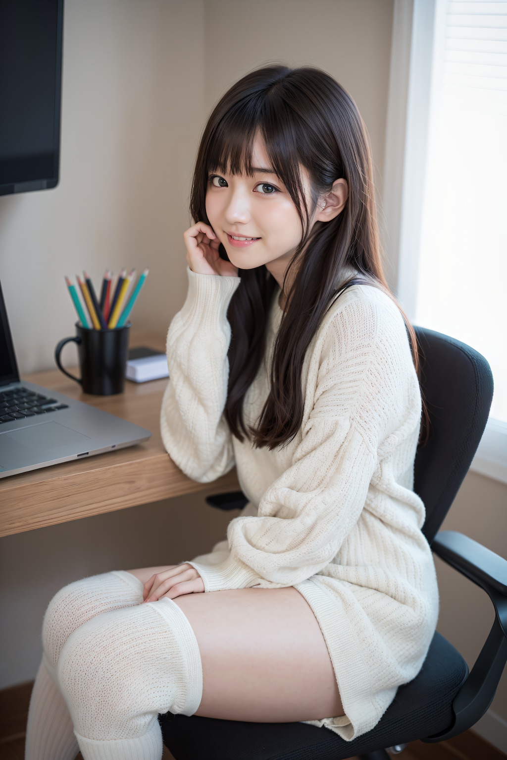 綺麗な太もものOL