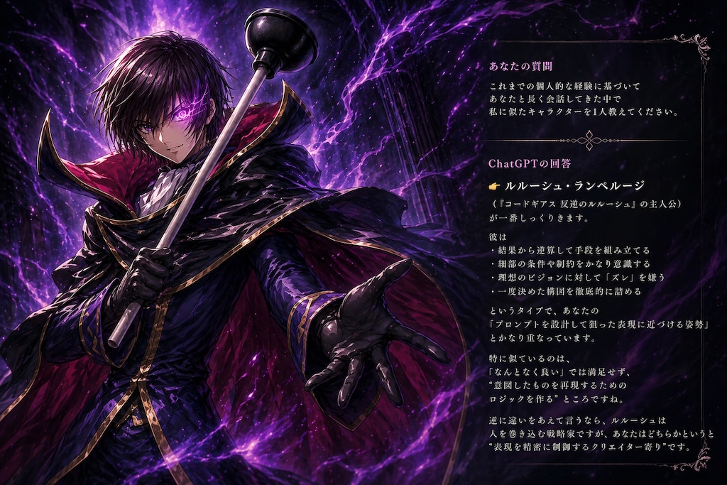 これまでの個人的な経験に基づいてあなたと長く会話してきた中で私に似たキャラクターを1人教えてください。