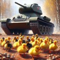 A tank leads chicks and ducklings (2) 2枚目
