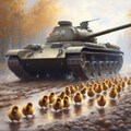 A tank leads chicks and ducklings (2) 8枚目