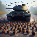 A tank leads chicks and ducklings (2) 6枚目