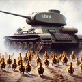A tank leads chicks and ducklings (2) 9枚目