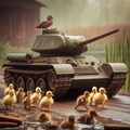 A tank leads chicks and ducklings (2) 4枚目