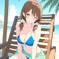 Girl sits on beach chair 2 2枚目