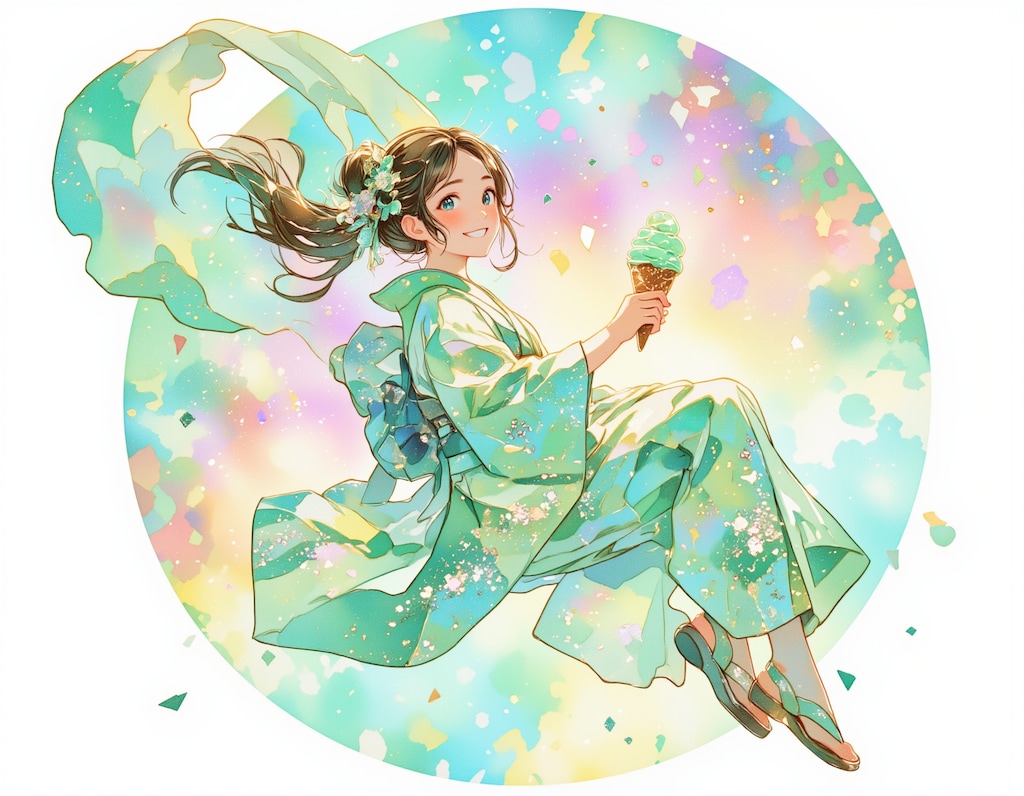 チョコミントアイスと着物の女の子 2