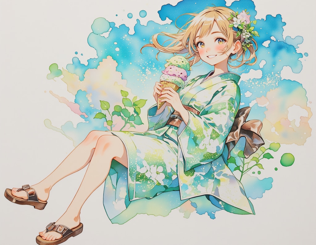 チョコミントアイスと着物の女の子 2
