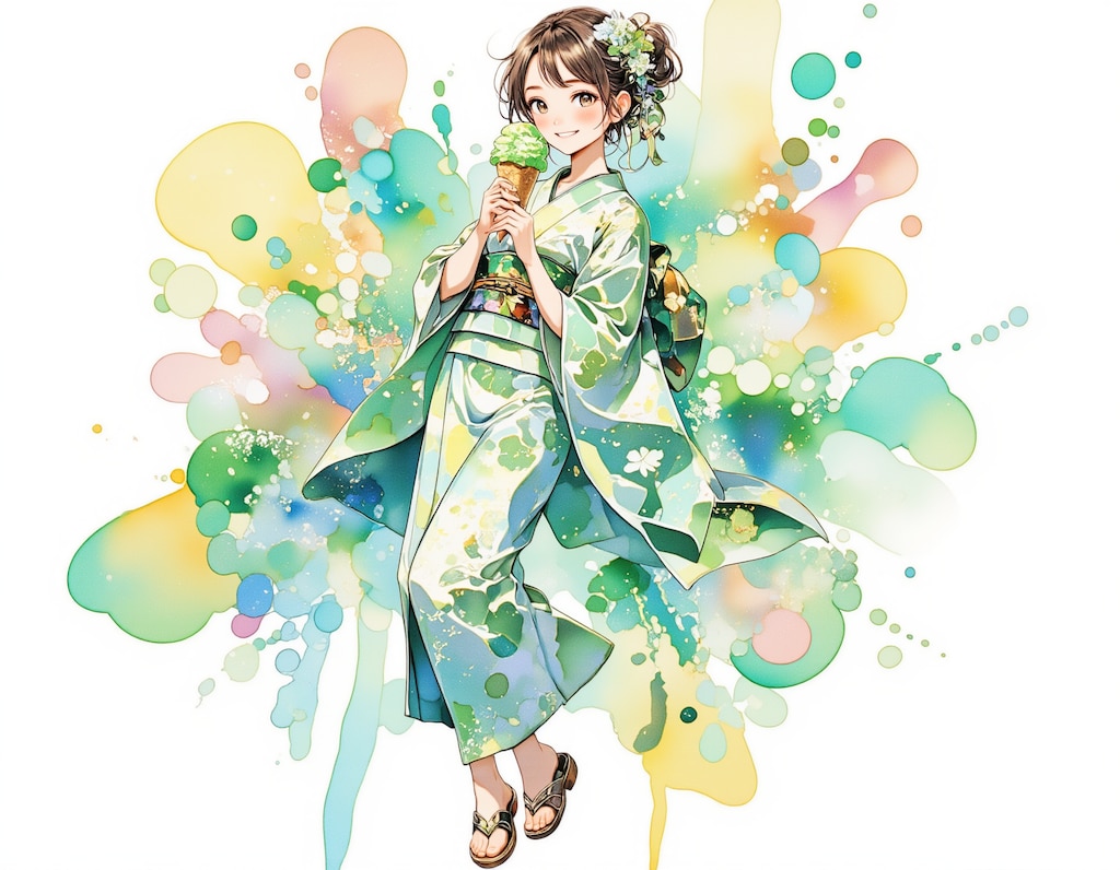 チョコミントアイスと着物の女の子 2