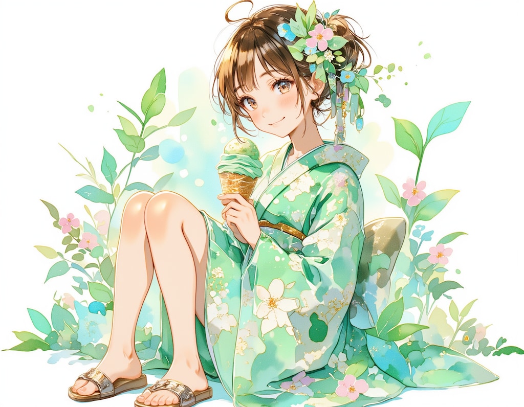 チョコミントアイスと着物の女の子 2