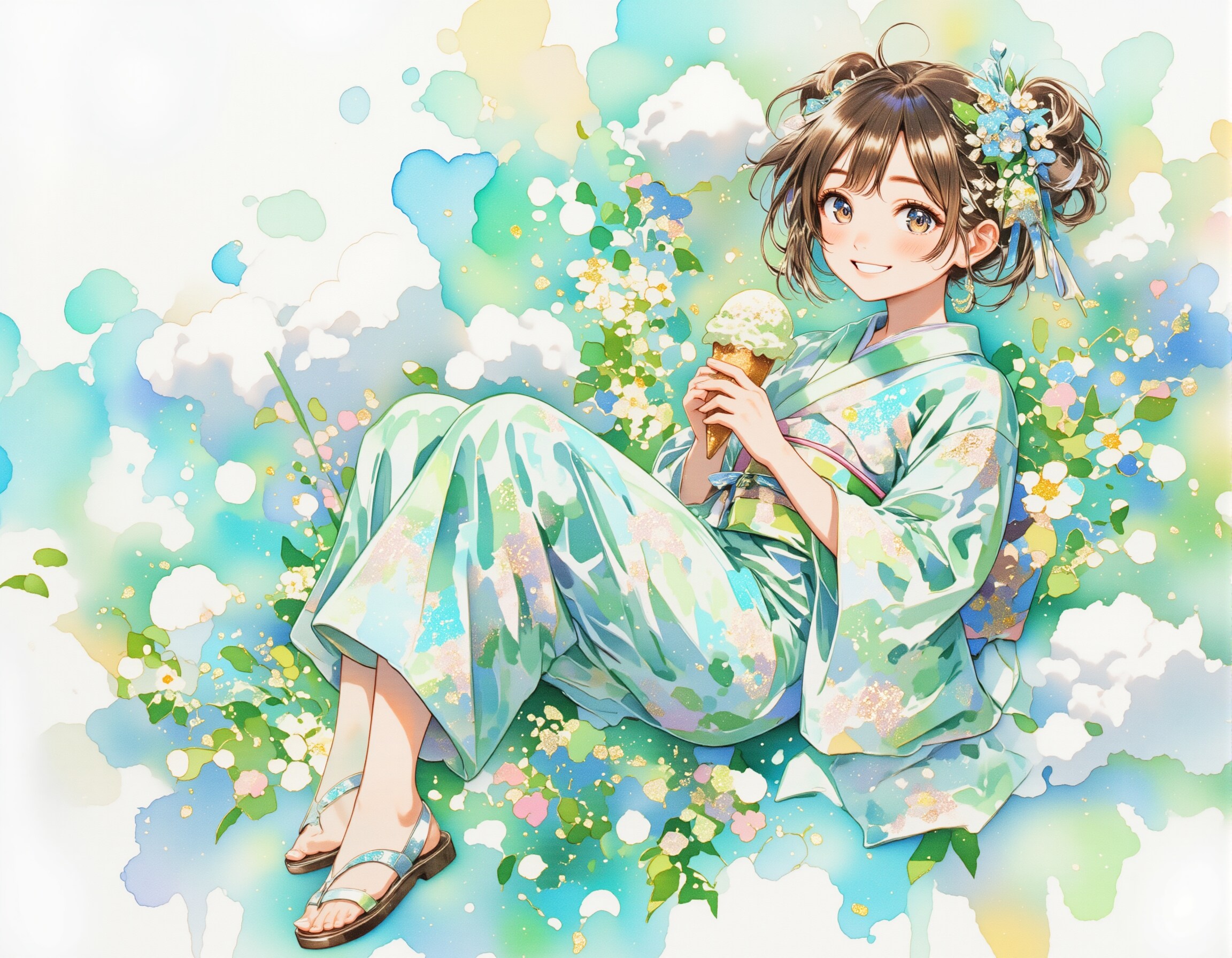 チョコミントアイスと着物の女の子 2 | の人気AIイラスト・グラビア