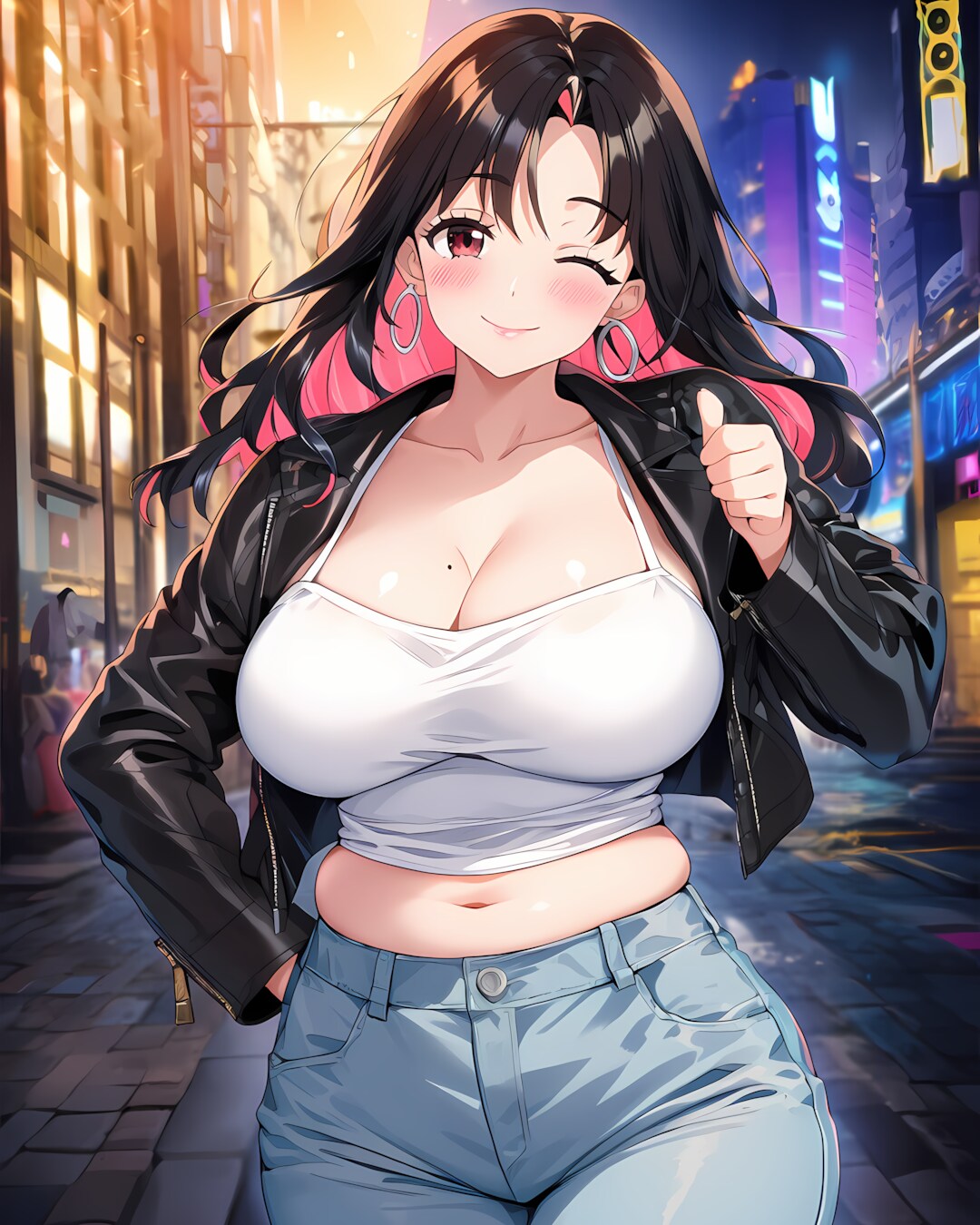 🌃夜の街で待ち合わせ！✨辛口レザージャケットコーデ