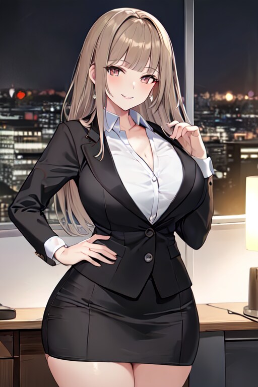 ホワイトブロンドの爆乳美人秘書(pixai)
