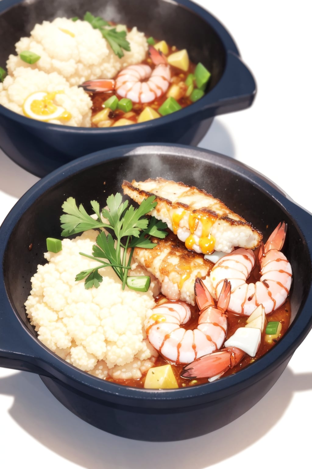 これエビかつ丼やない。エビとカリフラワーライス。さらにとろろ芋ソテーのあんかけや | の人気AIイラスト・グラビア