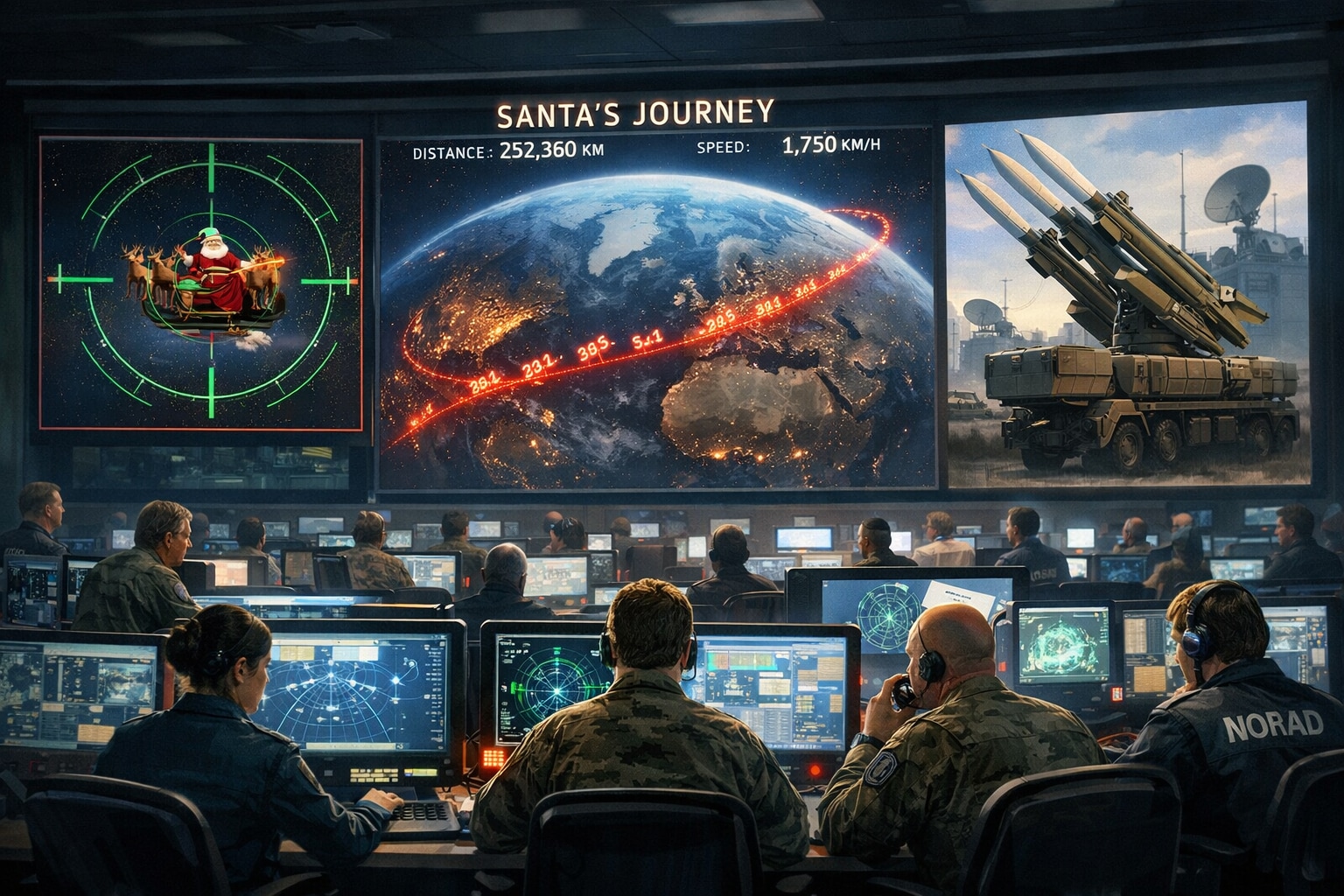 北米航空宇宙防衛司令部(NORAD)の追跡を受けるサンタ | の人気AIイラスト・グラビア