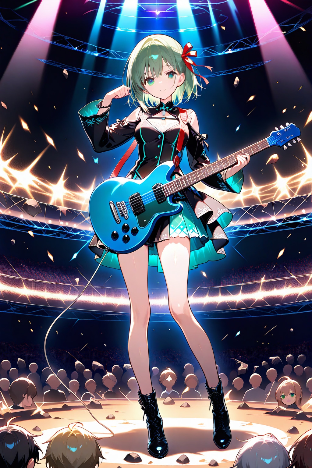 観客の目の前でギターを演奏するちよるちゃん