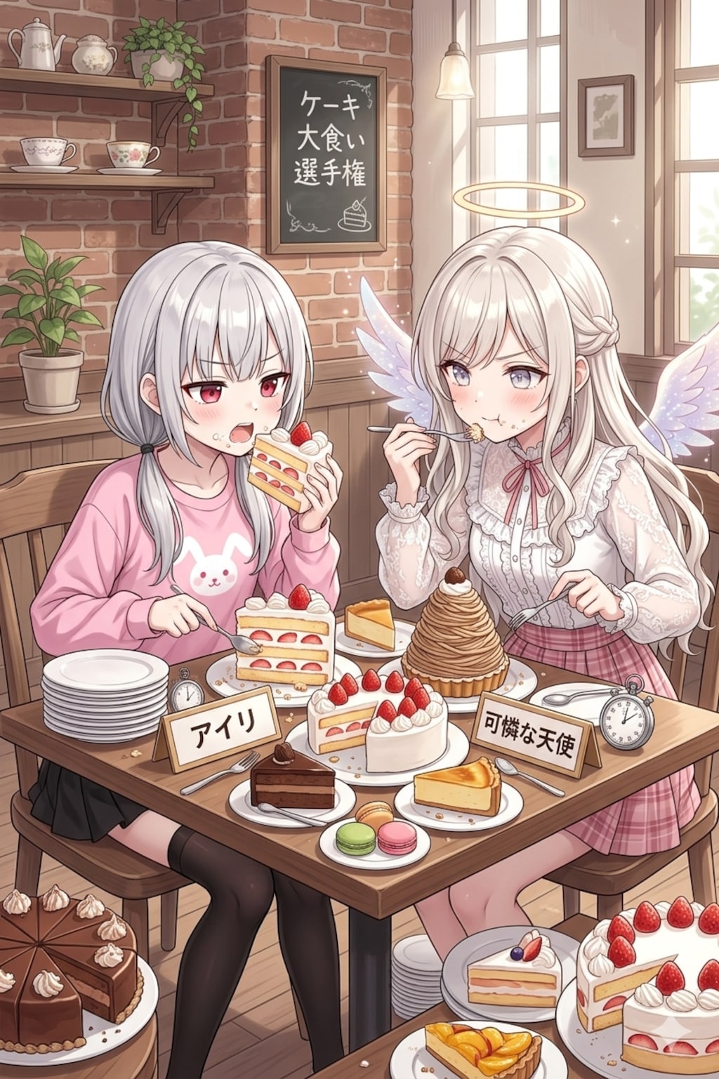 天使様とケーキ大食い対決するアイちゃん