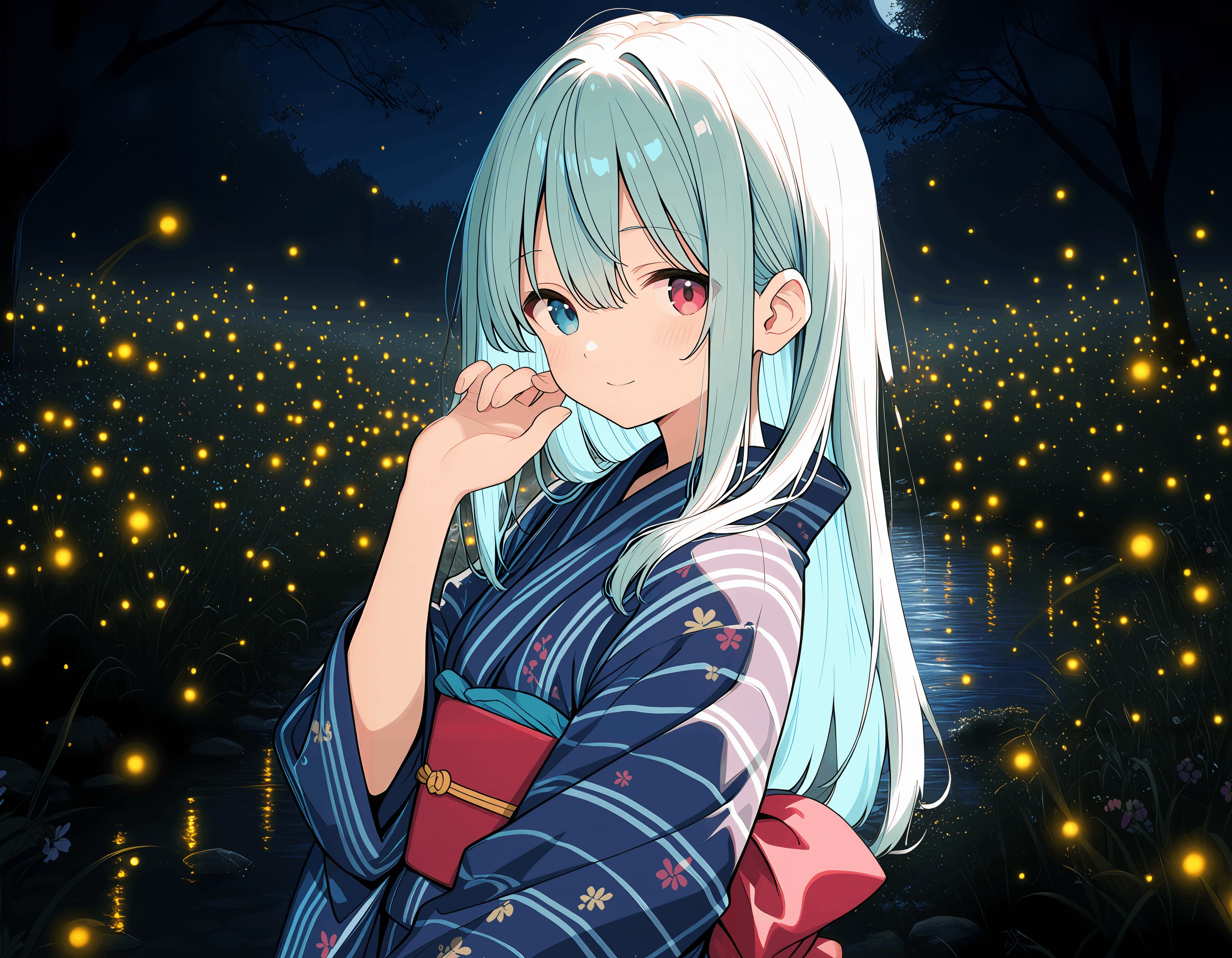 銀髪ちゃんと蛍とほんのり月