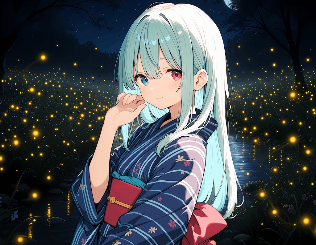 銀髪ちゃんと蛍とほんのり月