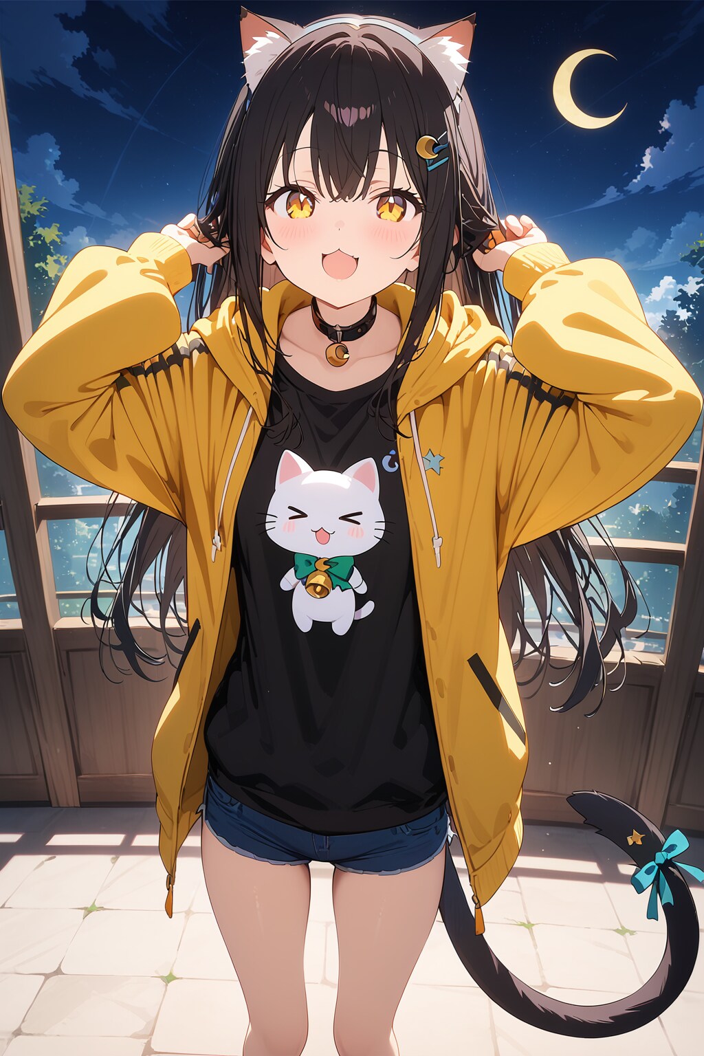 夜の散歩に行きたい猫耳ちゃん
