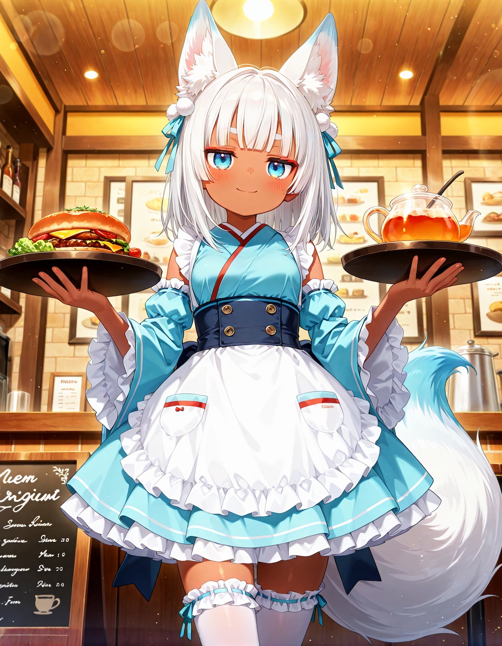 ウエイトレス白狐ちゃんと桃狐ちゃん