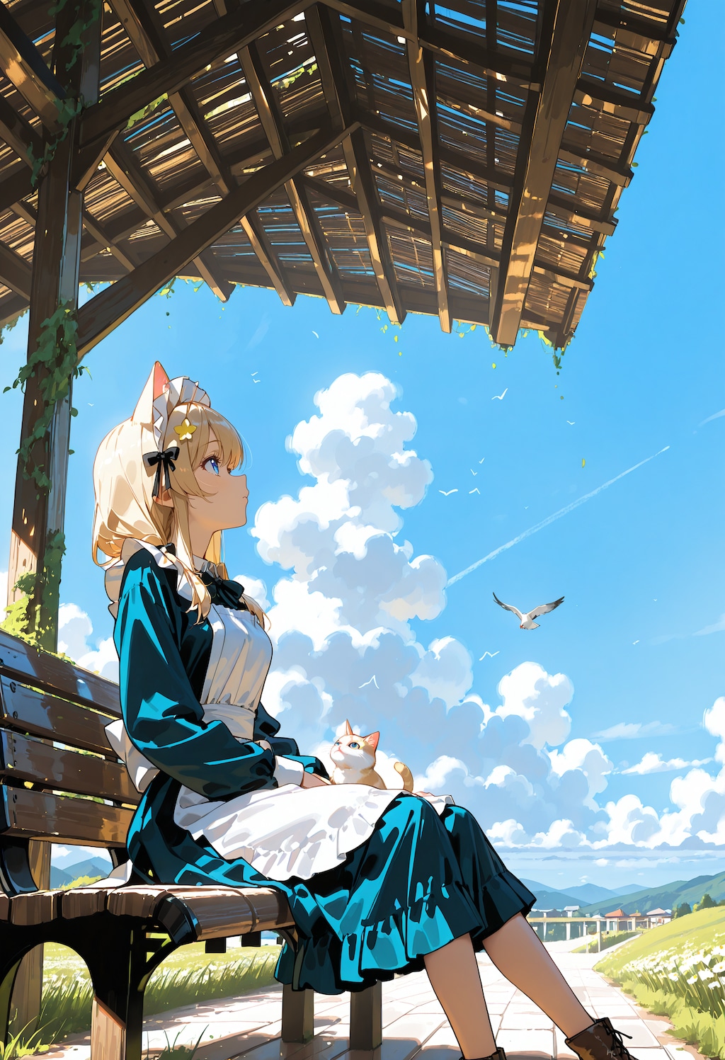 青空とベンチ