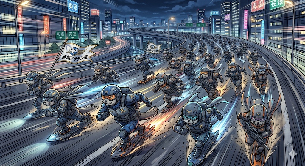 高速道路疾風アザラシ軍の高速道路上での疾走行進