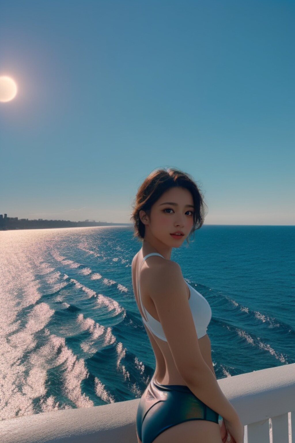 夕焼けと美女
