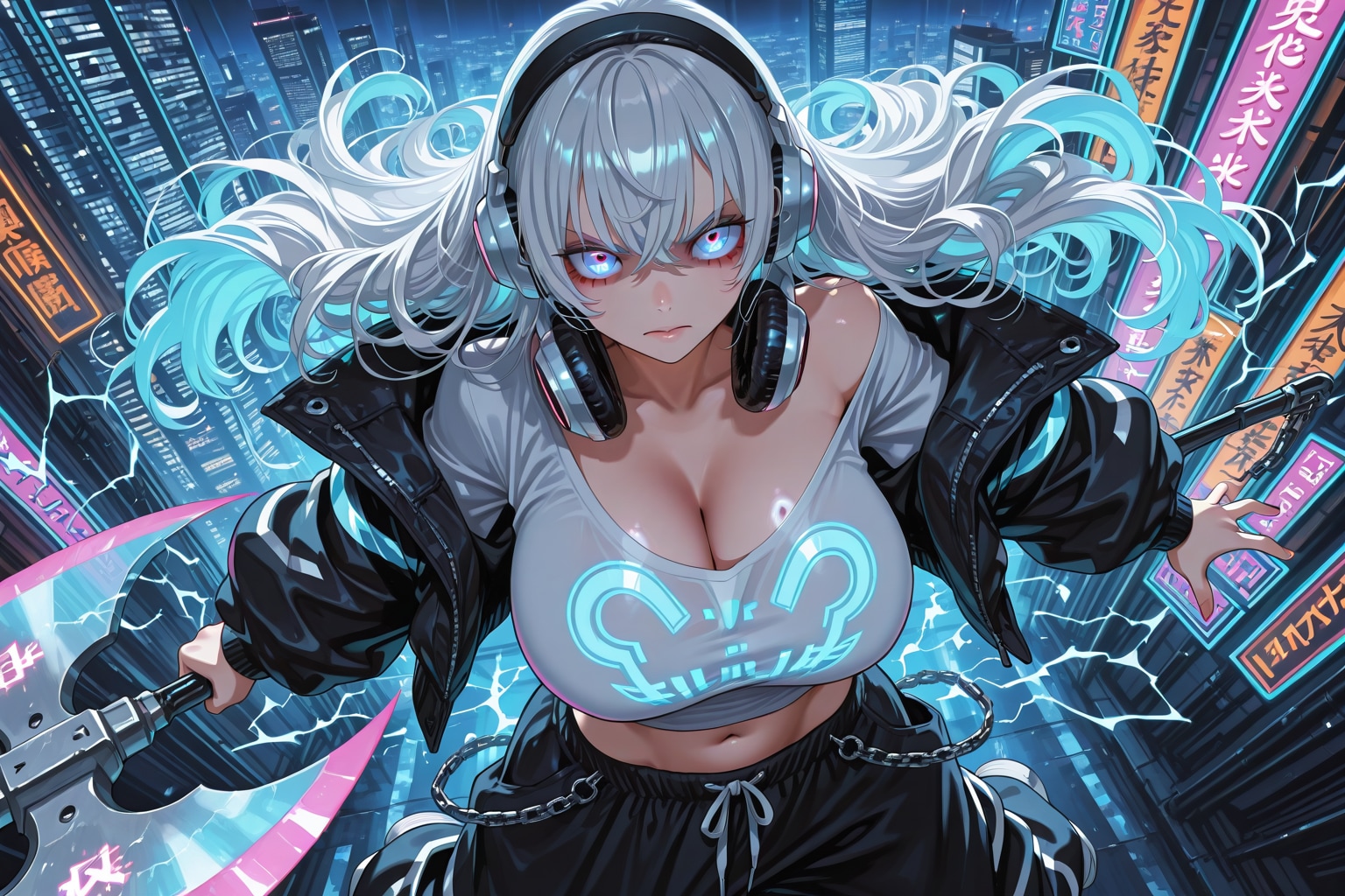 (ほぼ全モデル) サイバーパンクヒップホップ１ | の人気AIイラスト・グラビア