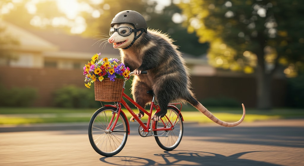 [張り紙のコメント見たよ]自転車に乗ってるオポッサム