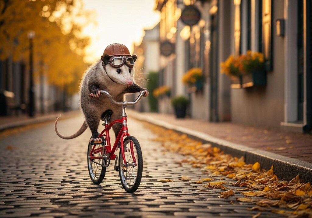 [張り紙のコメント見たよ]自転車に乗ってるオポッサム