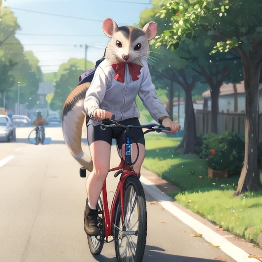 [張り紙のコメント見たよ]自転車に乗ってるオポッサム