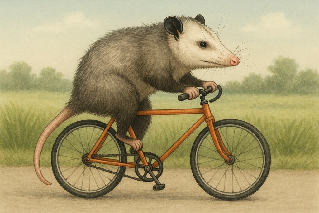 [張り紙のコメント見たよ]自転車に乗ってるオポッサム