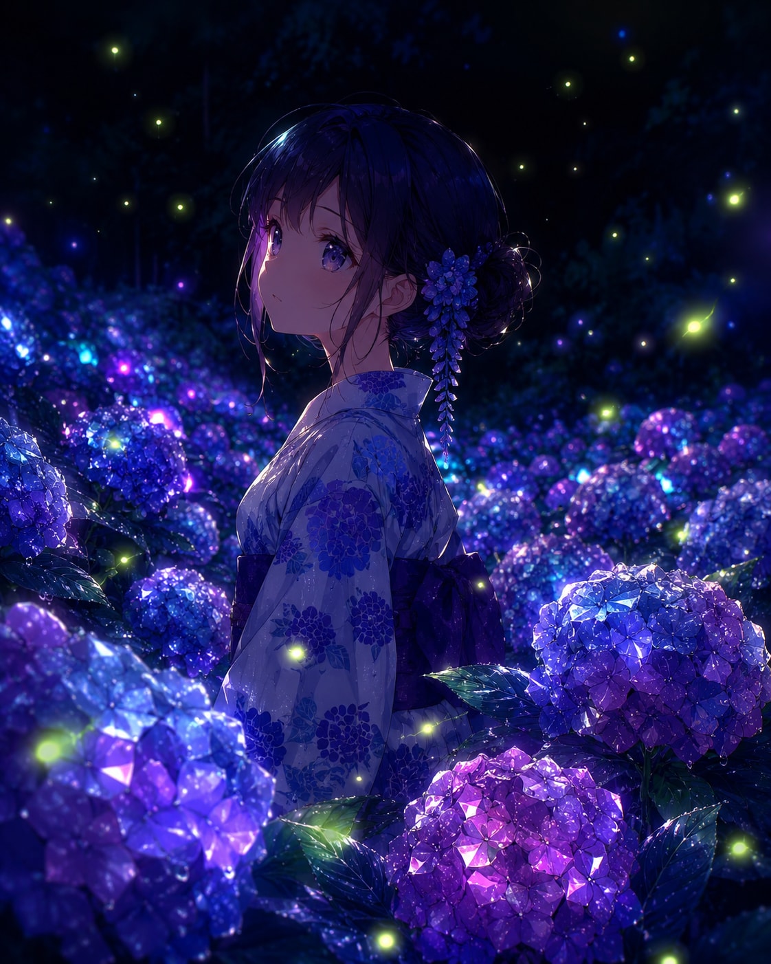 紫陽花と蛍