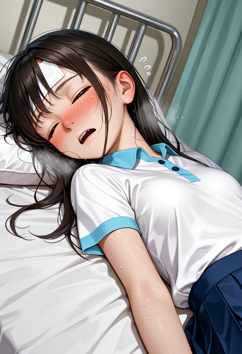保健室で苦しんでる娘がいたから…した