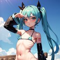 初音ミクです。022_ifビキニで公園_すとーん。『はい？』（イラスト風） 8枚目