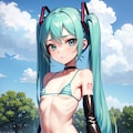 初音ミクです。022_ifビキニで公園_すとーん。『はい？』（イラスト風） 5枚目