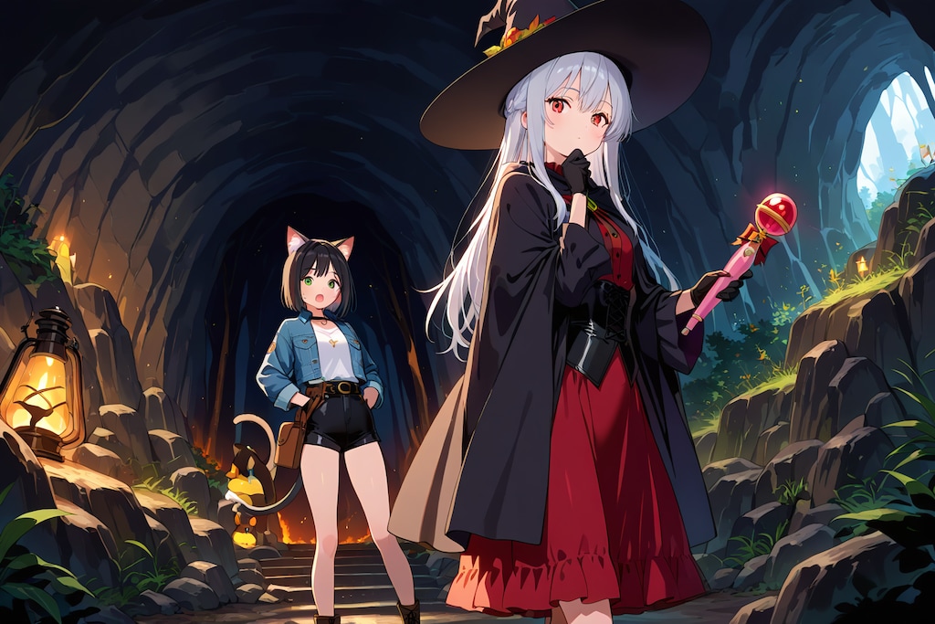 銀髪魔女と猫耳少女の洞窟探検