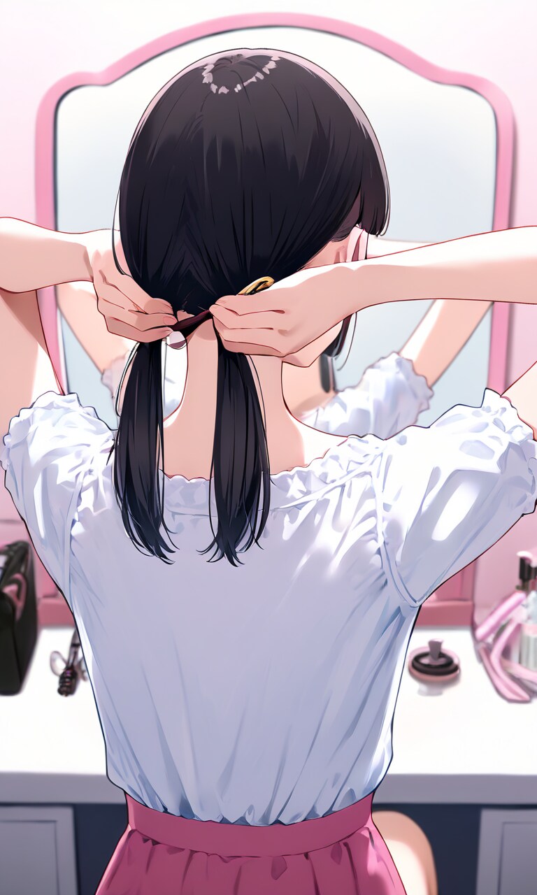 髪を束ねている