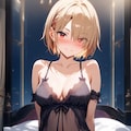 ネグリジェ🌃👗姿でベッドに座る茅森月歌⚔️❤️② 2枚目
