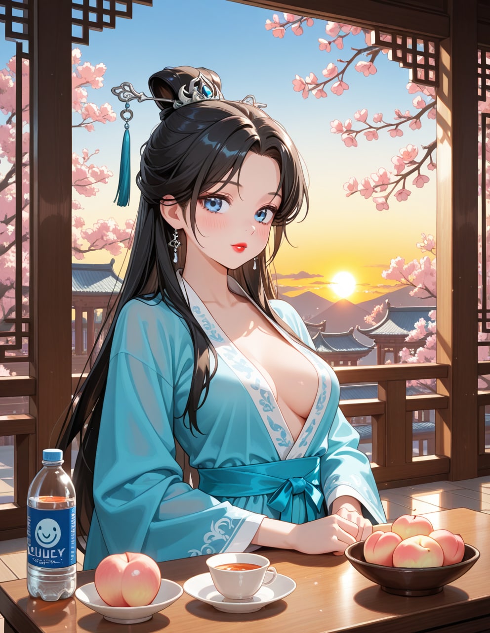 漢服の葵さんと宮殿でのお茶会(PixAI版)