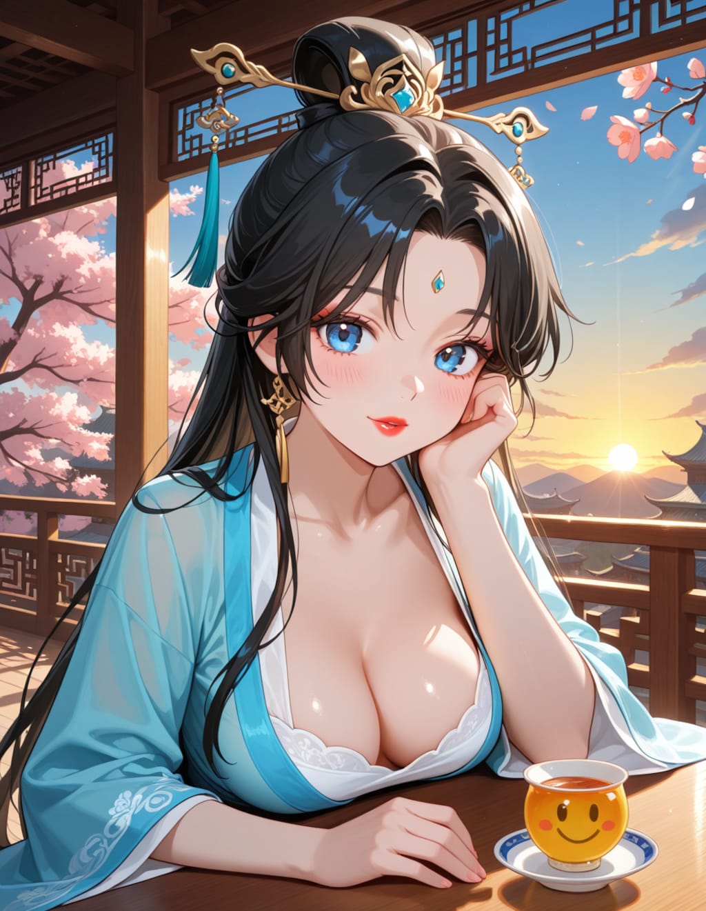 漢服の葵さんと宮殿でのお茶会(PixAI版)