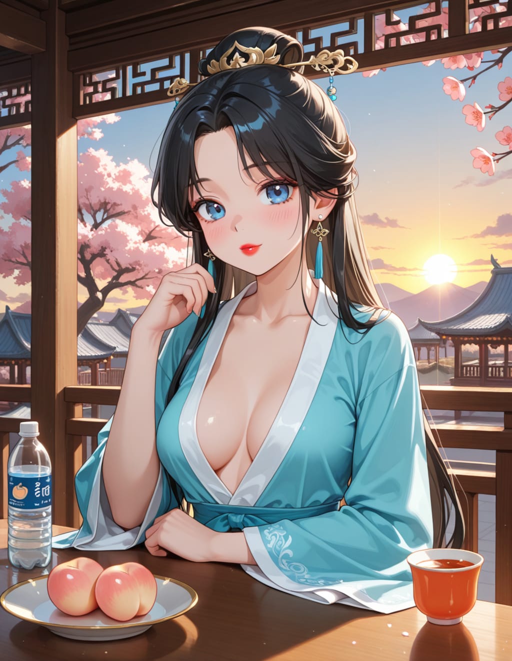 漢服の葵さんと宮殿でのお茶会(PixAI版)