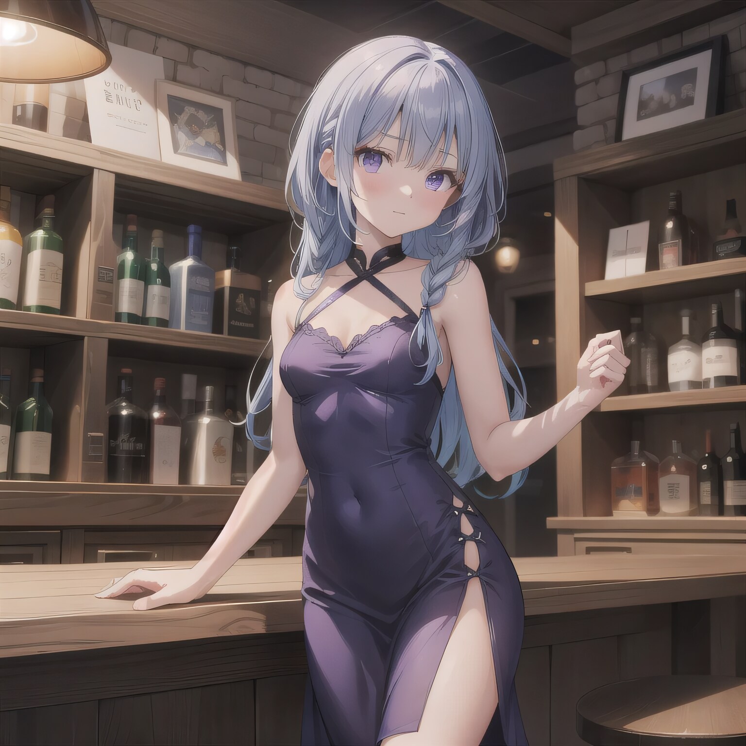 紫髪ロングで酒場の少女６ | の人気AIイラスト・グラビア