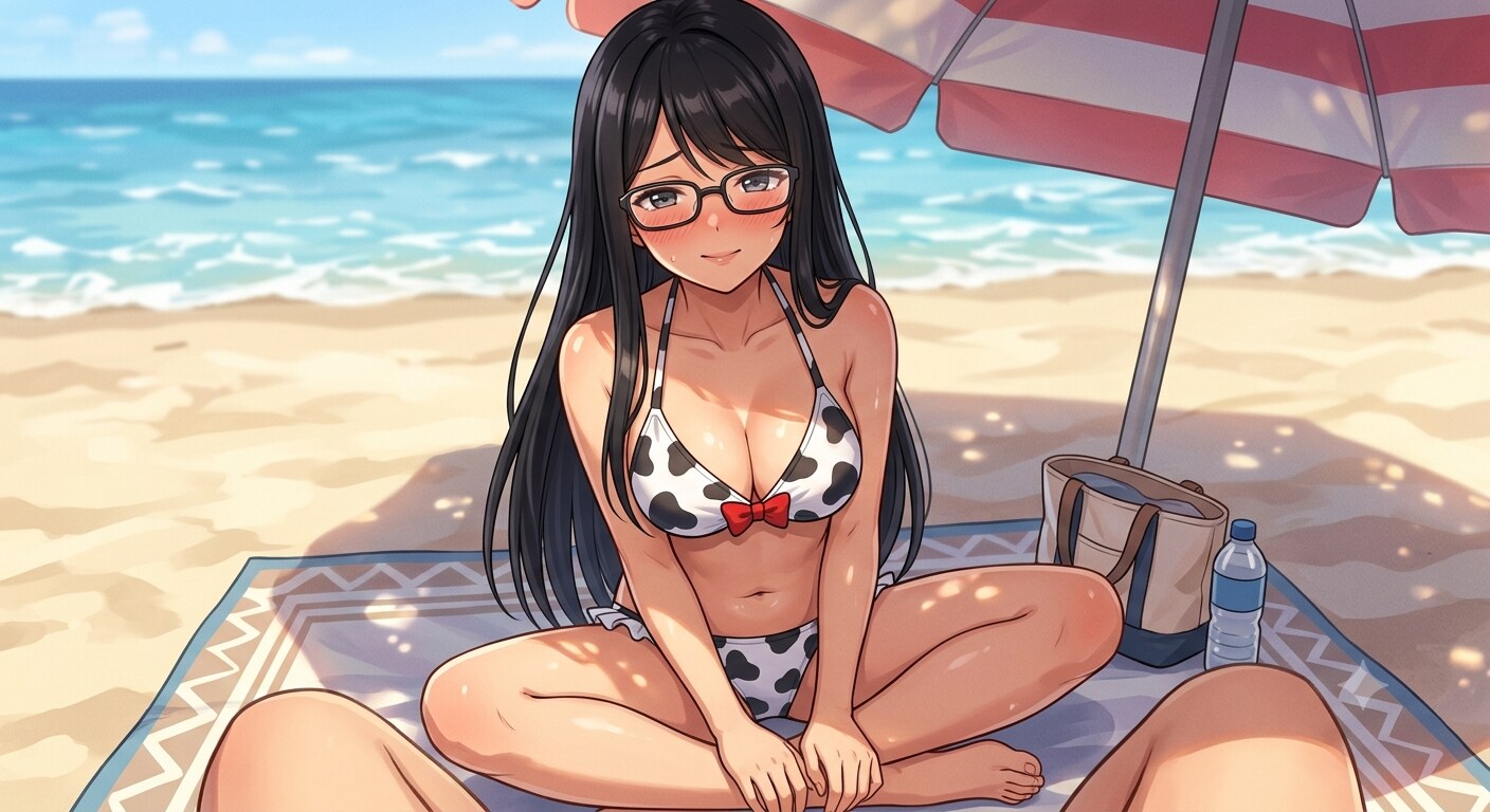 黒髪メガネ　牛ビキニ