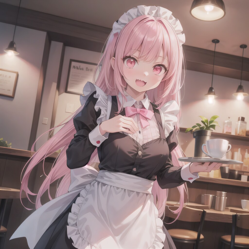 ピンク髪ロングでカフェの少女３