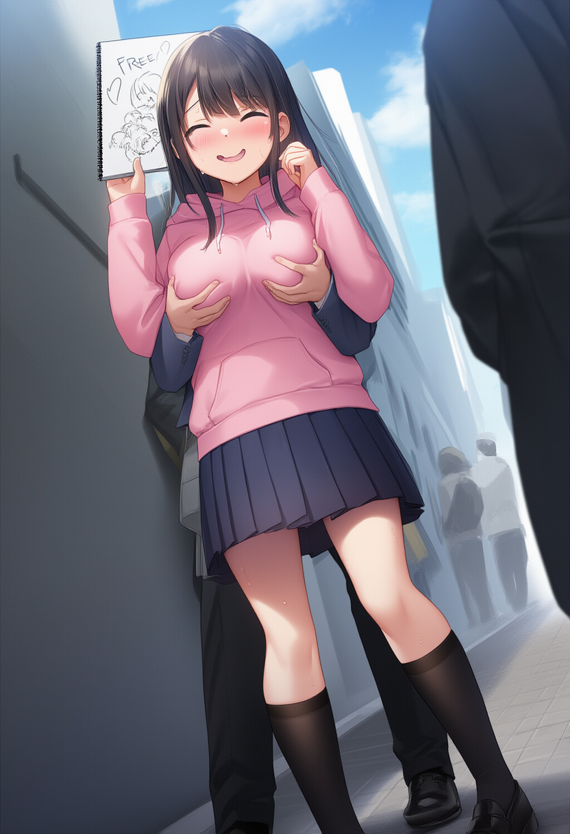 パーカーJKが街中で自由におっぱい揉ませる企画を敢行